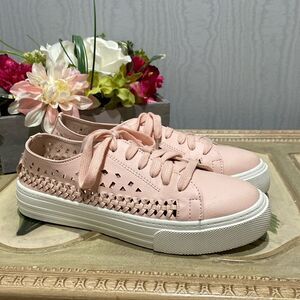 Brash Perforated Sneakers Pink Cut Out Faux Leather Sz 8.5